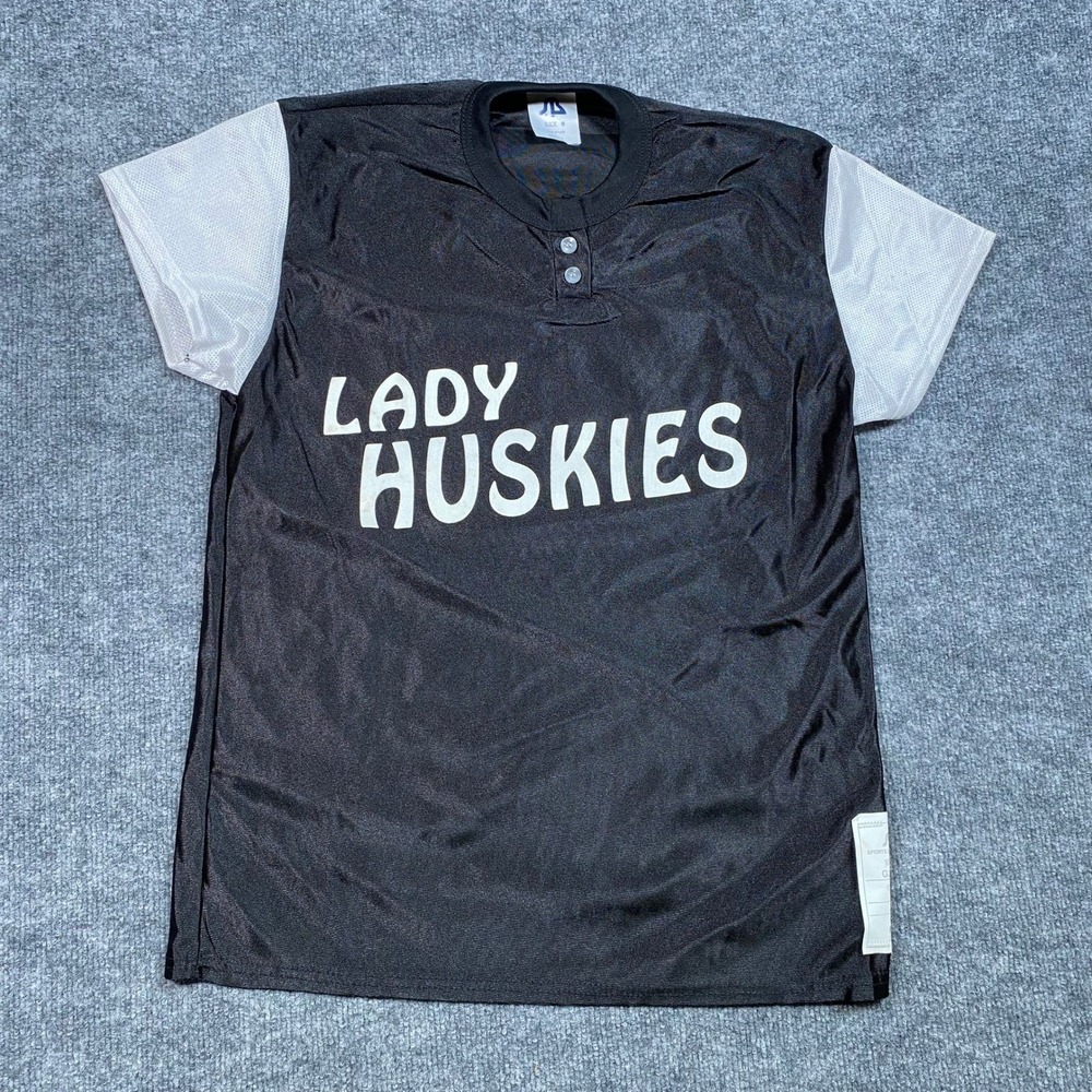 Sports Belle Lady Huskies Jersey Black White Mesh Sleeve Henley Size M USA 44